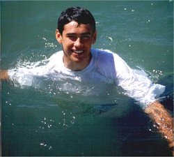swim in T-shirt and jeans