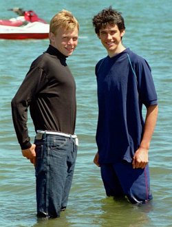 swim in T-shirt and jeans